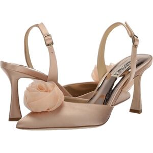 Badgley Mischka pink satin peep toe slingback heels